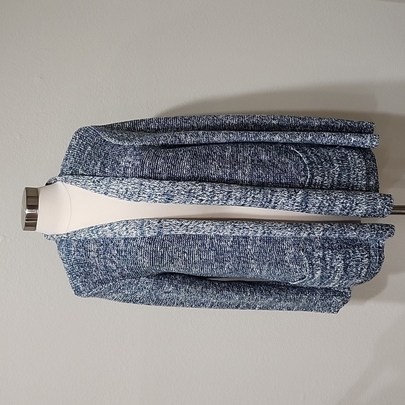 J Jill Pure Jill Cardigan Blue Marled Knit Open Front Pockets Sweater size Med - Picture 1 of 7